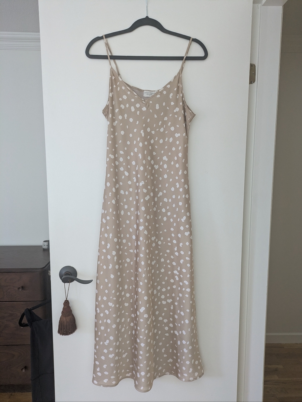 Beige Spotted Silky Slip Dress - Women's Lightweight Summer Dress
